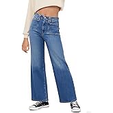 Haloumoning Girls Wide Leg Jeans Kids High Waisted Demin Pants Stretch Long Pants with Pockets 5-14 Years