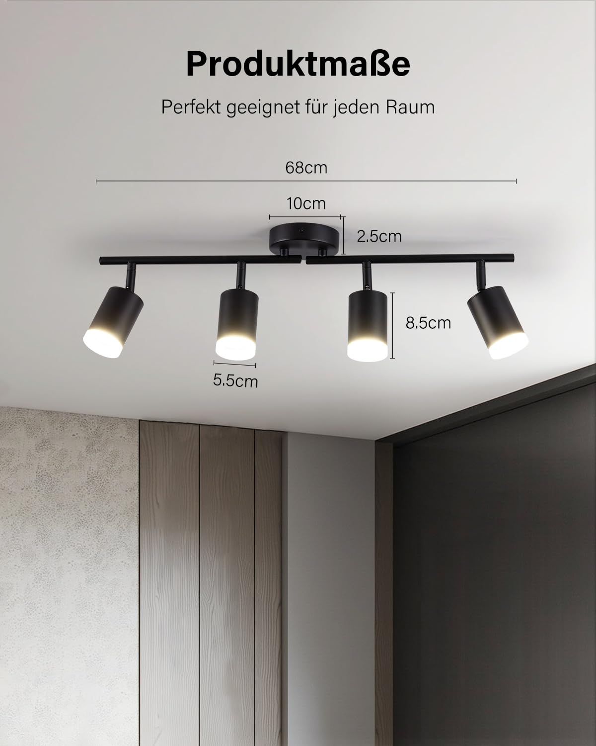 Leselux Deckenstrahler LED 4 Flammig, Metall Deckenstrahler Schwarz, Strahler Deckenleuchte Schwenkbar, Deckenlampe Spots GU10, Deckenspot Innen für Küche Wohnzimmer Schlafzimmer (Ohne Leuchtmittel) 5