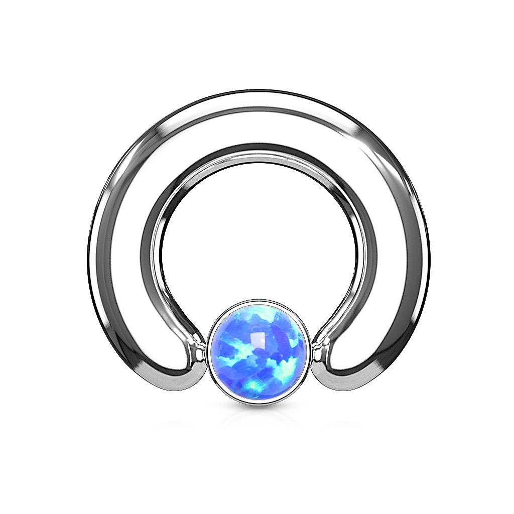 PiercedOff 316L Surgical Steel Big Gauge 2mm BCR with 4mm Round Blue Synthetic Opal Ball Ball - Ring Size 12mm
