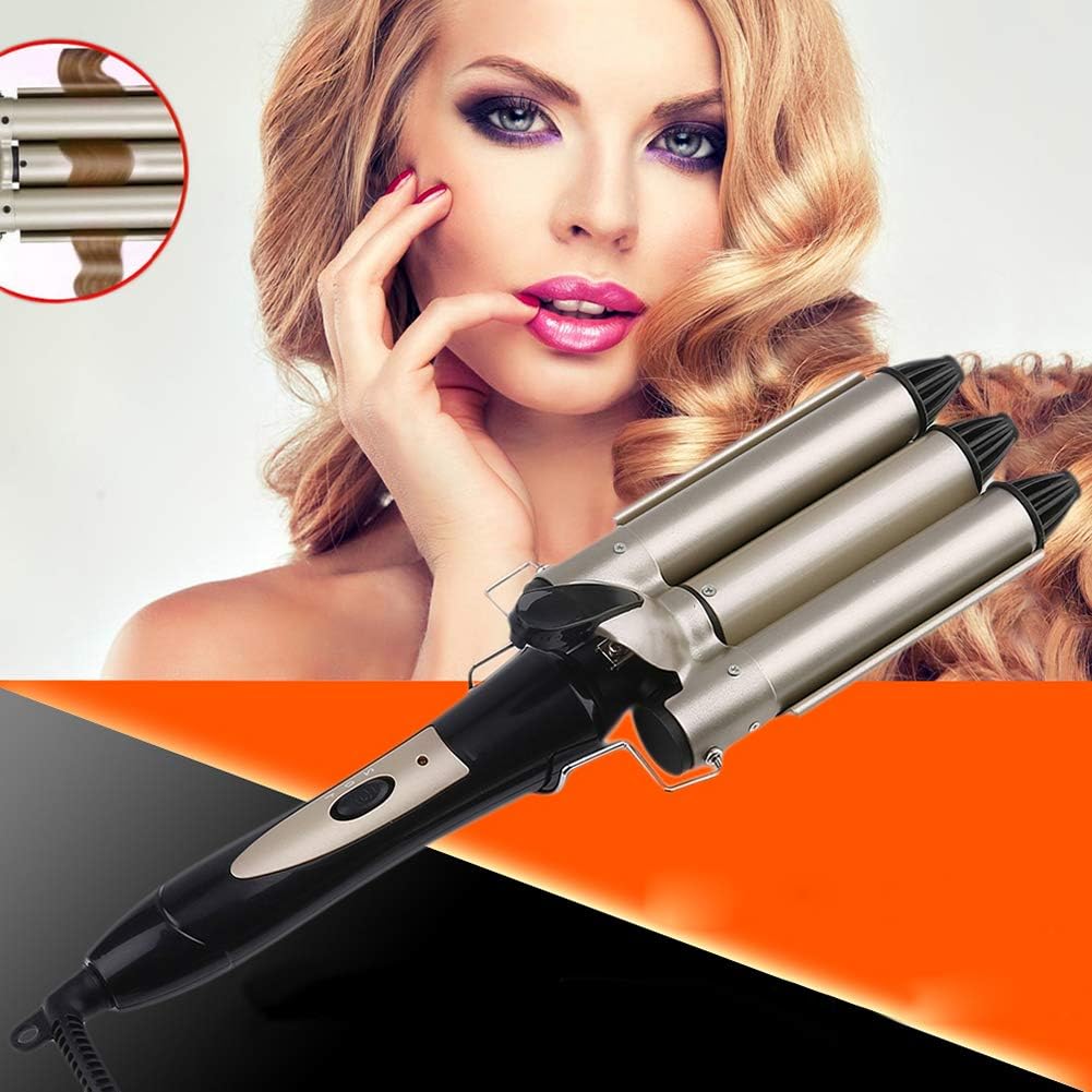 WliYaGg Hair Curler 3 Triple Barrels Ceramic Perm Splint Big Wave Curling Iron Tool
