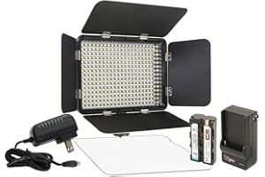 Vidpro LED-330X Photo and Video Light Kit - On Camera Panel LED Light - Adjustable and Dimmable 3200K-5600K Variable Color Light Fits Cameras w/Hot Shoe Includes Rechargeable Battery Diffuser