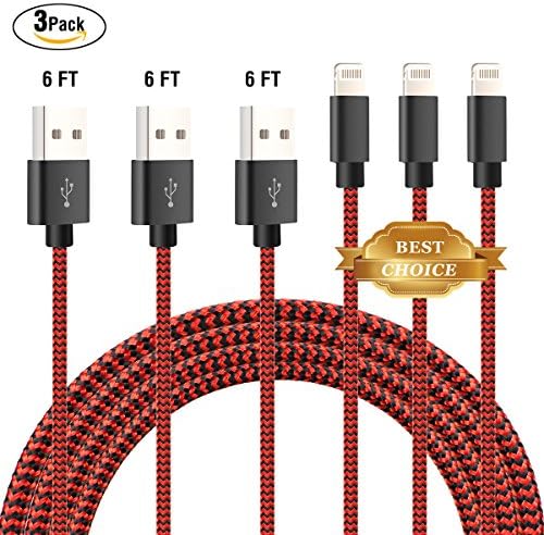 iPhone Charger, YOUNGFORCE Lightning Cable (6ft), Durable and Fast Charging Charger Cable [Double Braided Nylon] for iPhone X/8/8 Plus/7/7 Plus/6/6 Plus/5s/iPad and More (RED)