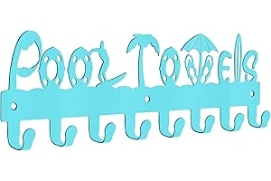 Kuhome Outdoor Pool Towel Rack Wall Mount Holder for Pool Area Outside Pool Towel Storage Hooks Organizer for Pool Decor Metal Towel Hanger Accessories Blue