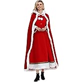 VAPICK Christmas Velvet Cloak With Hood Cape for Mrs. Claus Santa Xmas Halloween Party Cosplay Costumes