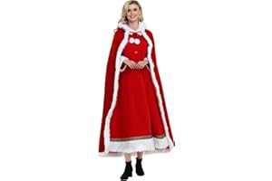 VAPICK Christmas Velvet Cloak With Hood Cape for Mrs. Claus Santa Xmas Halloween Party Cosplay Costumes