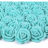 INSUNSIX Artificial Rose Flower Heads, 100pcs Teal Green Roses Artificial Flower Foam Rose for DIY Wedding Bouquets Centerpieces Arrangements Party Baby Shower Home Decor (Stemless,Teal Green)