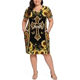 Nebrpio Plus Size Midi Dresses for Women Casual V Neck Short Sleeve T-Shirt Dress with Pockets Beach Vacation Outfit