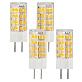 Granvoo 4-er Pack GY6.35 5W Kaltweiß LED Mais Birne mit Keramik + ACRYLIC AC/DC 12V 51x 2835 LEDs