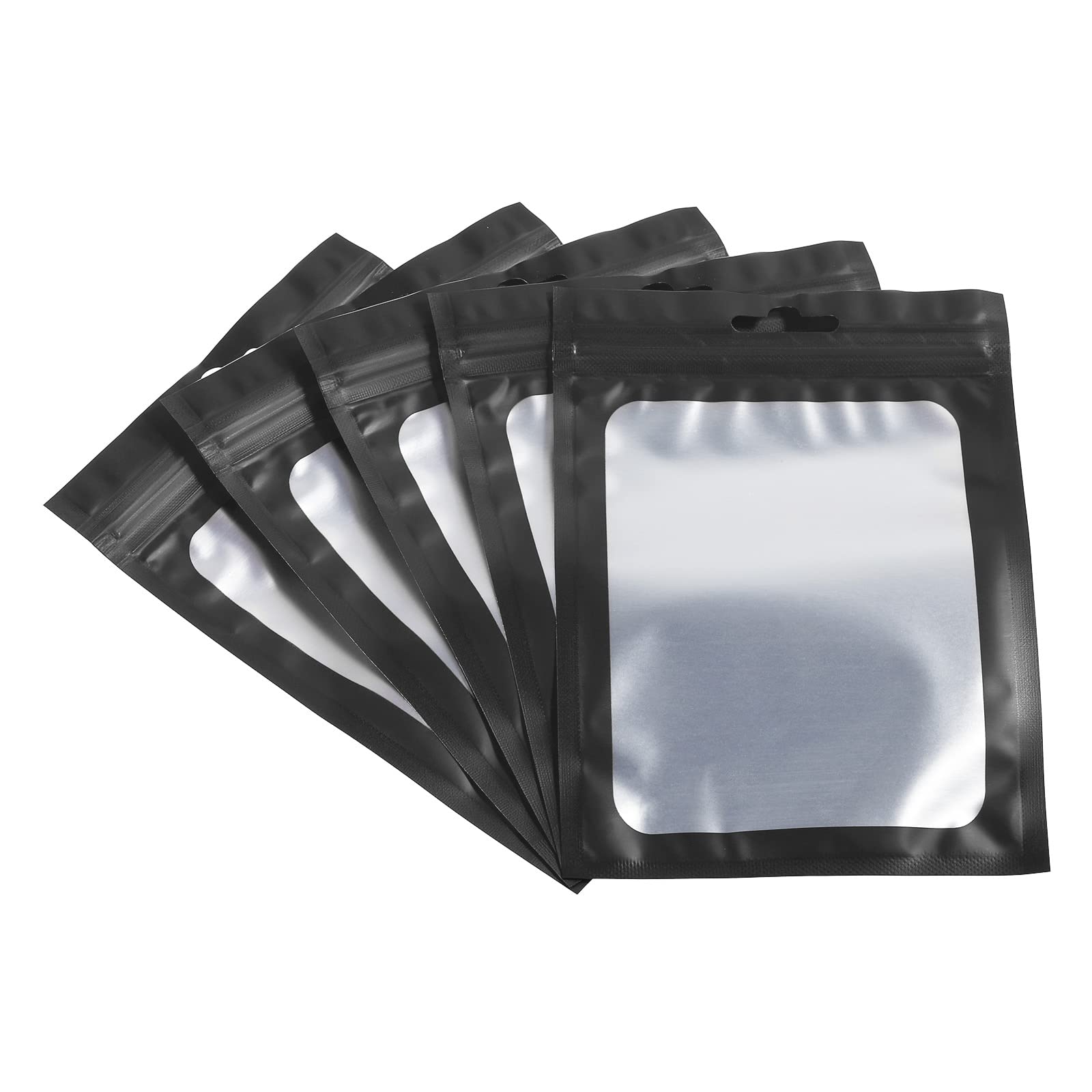 PATIKIL 5.9x4.1" Holographic Bags, 100 Pack Aluminized Plastic Resealable Storage Bags with Clear Window for Small Things, Black