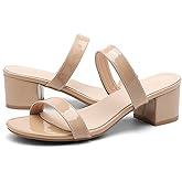 DADAWEN Women's Two Strap Open Toe Slip On Low Chunky Heels Sandals Block Heels Mule Sandals Party Dating Wedding Dress Pumps Shoes