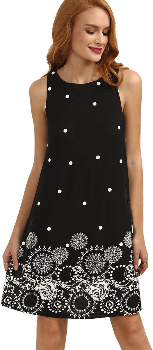 Women's Summer Sundress Floral Printed Sleeveless Casual A Line Dress