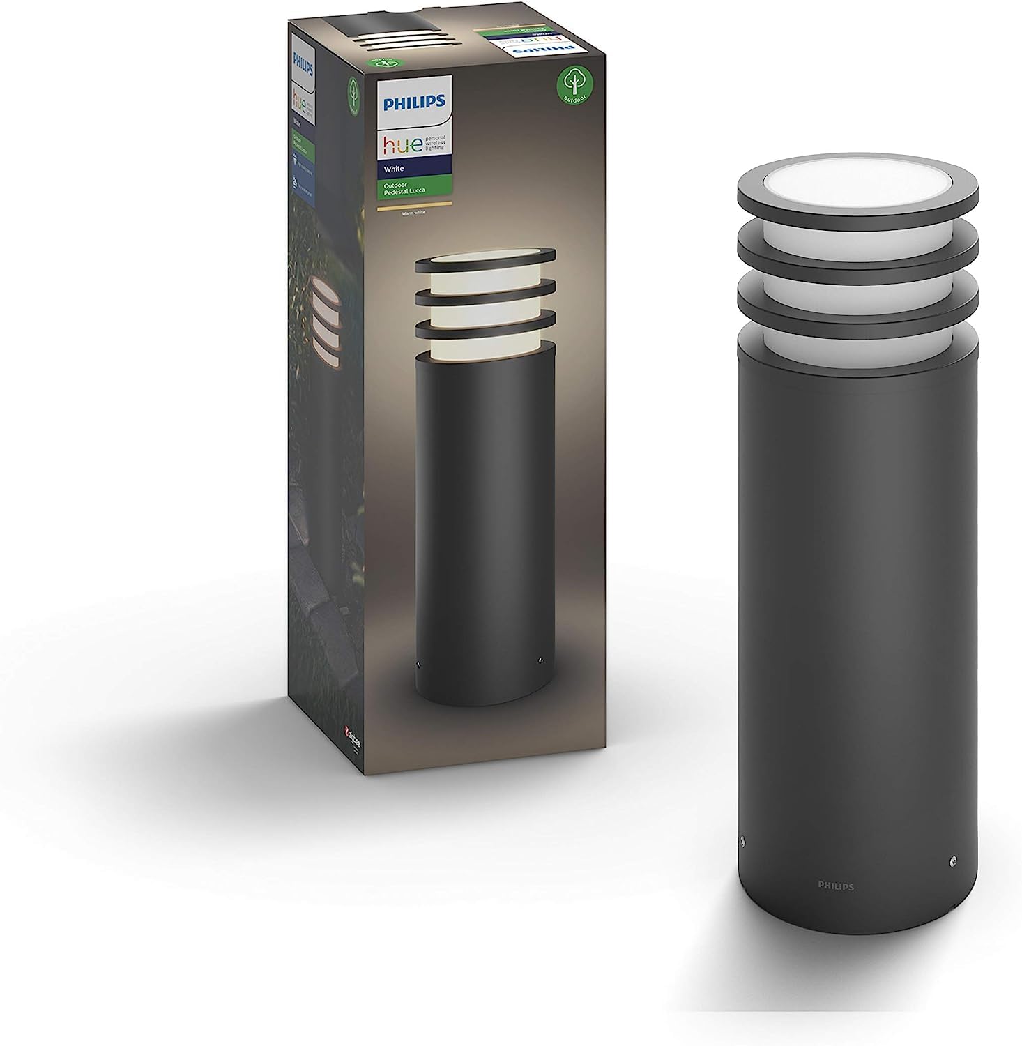 Philips Hue Lucca White LED Smart Outdoor Pedestal Light, For Garden and Patio. Works with Alexa, Google Assistant and Apple HomeKit, Pack of 1