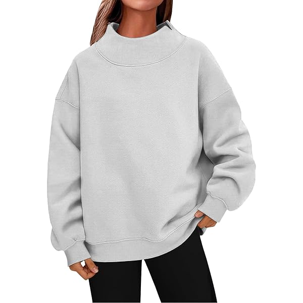 Women's Slit Mock Neck Oversized Sweatshirt Long Sleeve Drop