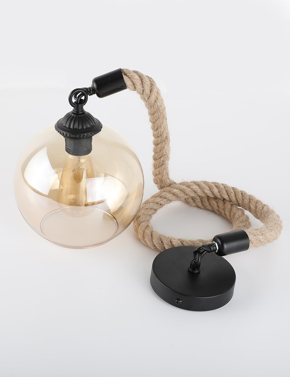 iYoee Industrial Glass Globe Pendant Light Fixture - Industrial Style Globe Glass Lampshade Hanging Fixture Lighting with Adjustable Cord Length for Kitchen Island Lights, use E26 Edison Bulb - - 