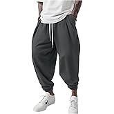 OYOANGLE Men's Baggy Jogger Pants Elastic Drawstring Waist Harem Pants with Pocket Sports Gym Trousers