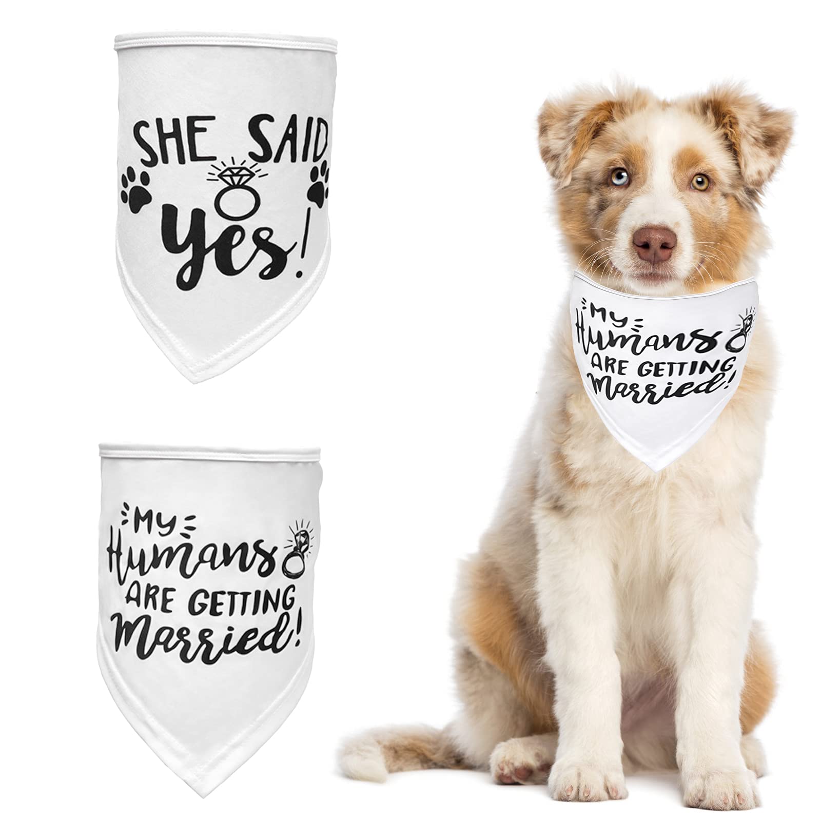 HACRAHO Dog Wedding Bandana, 2 PCS My Humans Are Getting Married Bandana She Said Yes Dog Bandana Triangle Bibs Scarf for Wedding Photo Prop for Small Medium Large Dogs, White
