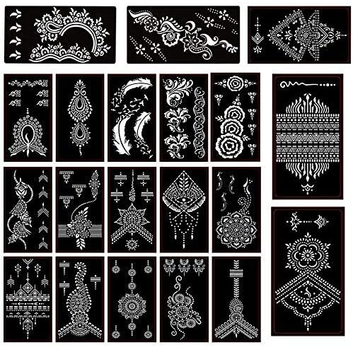 Xmasir 40 Sheets Airbrush Tattoos Self-adhesive Henna Tattoo Stencils Set Mehndi Natural Temporary Tattoo for Women Girls Body Art Painting Indian Arabian