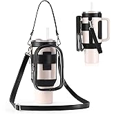 Clear Water Bottle Carrier Bag with Phone Pocket for Stanley Cup 40oz,with Adjustable Shoulder & Handheld Strap Stanley Cup Accessories Edging for Concert Sports (Black)