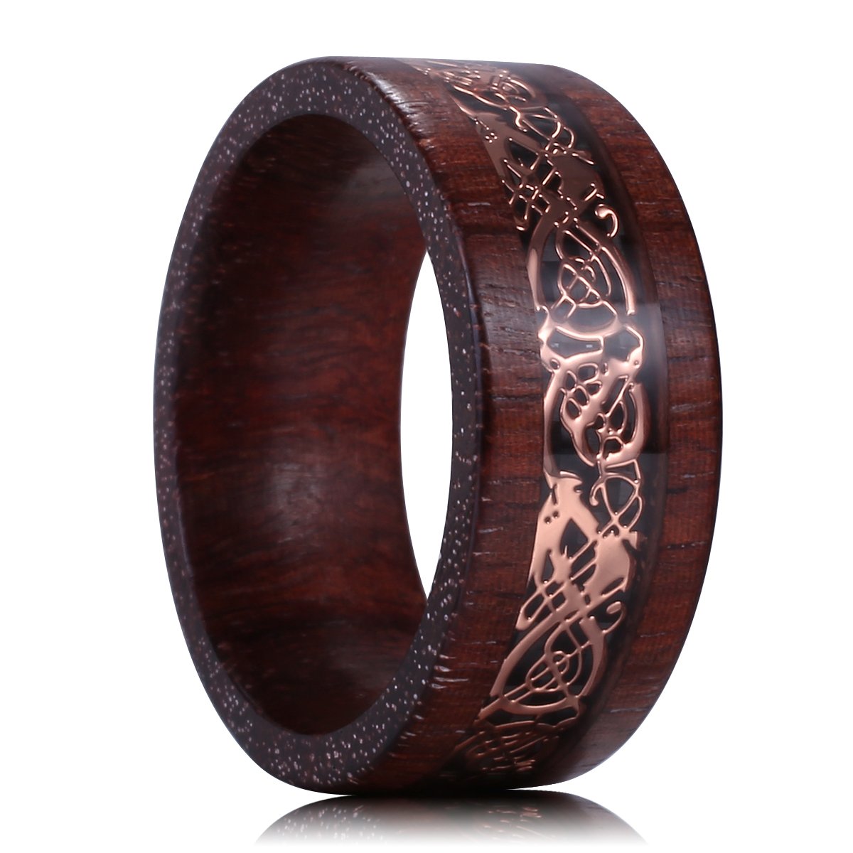 King Will NATURE 8mm Sandalwood Inlay Rose Gold Celtic Wedding Engagement Ring Band Comfort fit