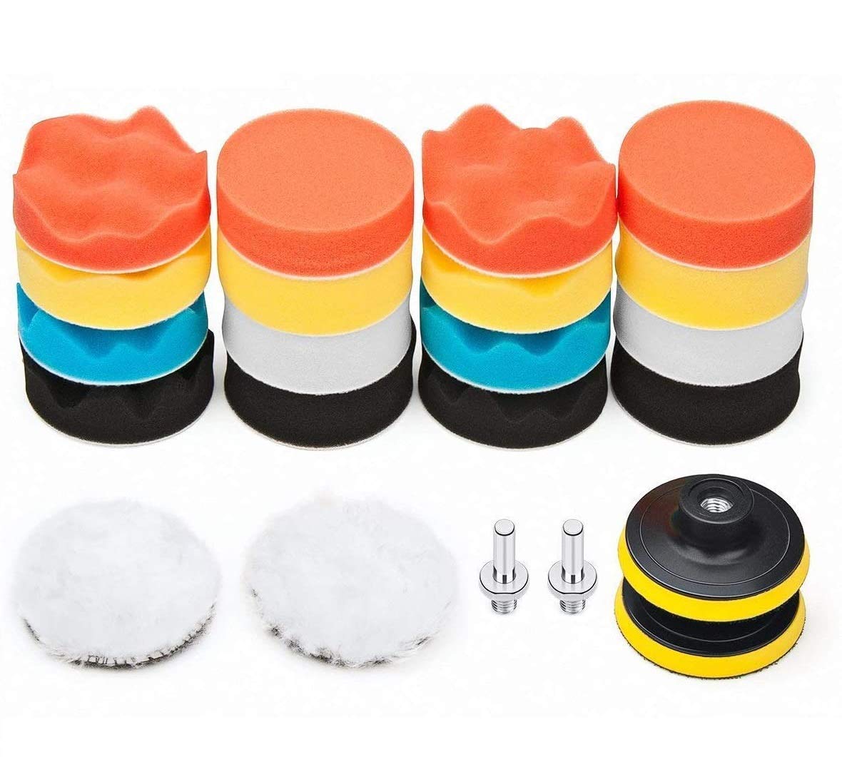 DollaTek 22pcs Drill Polishing Sponge Pad Kits,3 Inch Buffing Pads
