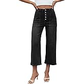 Genleck Women's Wide Leg Jeans – Trendy Cropped Loose Jeans High Waisted Stretchy Capri Denim Pants Baggy Trousers 2025 Black