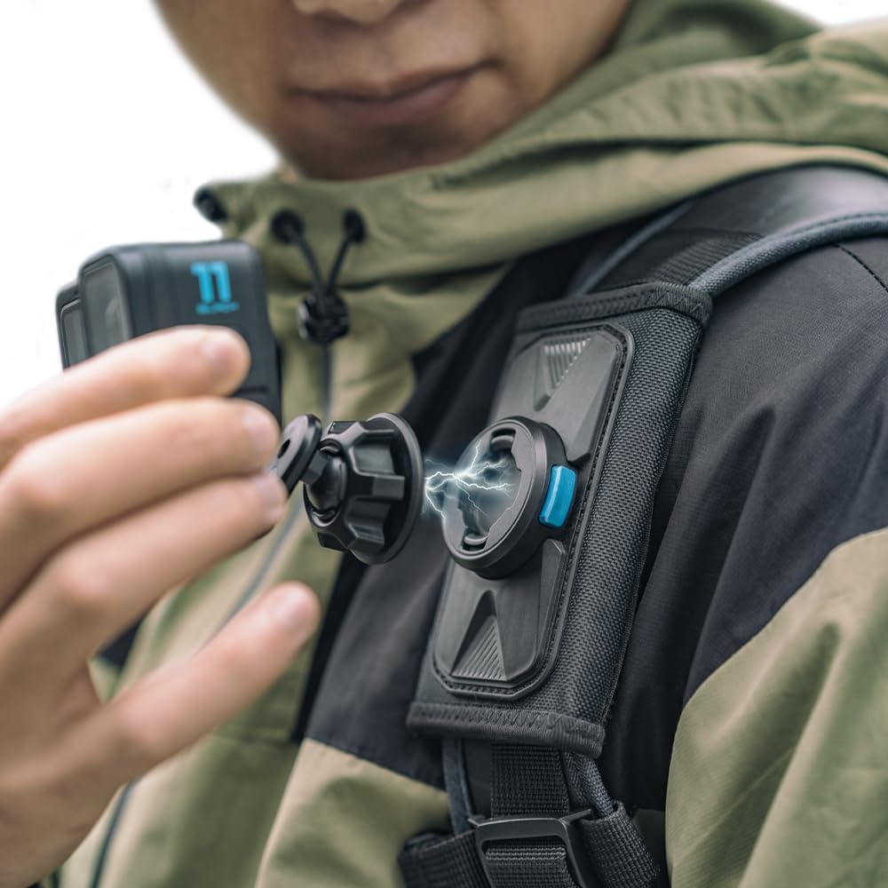 SUREWO Magnetic Quick Release Backpack Mount,360° Backpack Shoulder Strap Mount with Universal Ball J Hook Compatible with Go Pro Hero 13/12/11/10/9/8/7/6/5 Black,DJI Osmo Action 5 Pro/4/3 and More