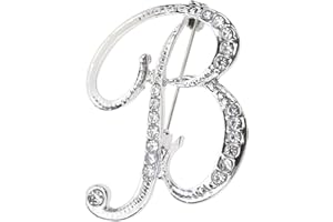 PPhtony 26 Letter Brooch Pins Small Silver Metal Rhinestone Crystal Initial A~Z Alphabet Brooch Lapel Pins for Men Women Girls Boys Birthday Christmas Wedding Gift