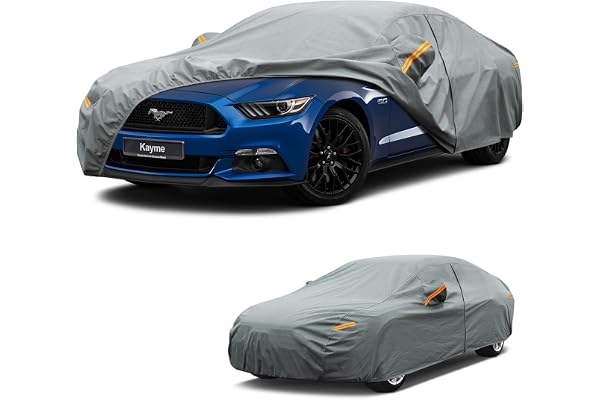Kayme Heavy Duty Car Cover Custom Fit for Ford Mustang/Shelby/Mustang GT GT350 GT500 (1965-2026) Waterproof All Weather, Outd