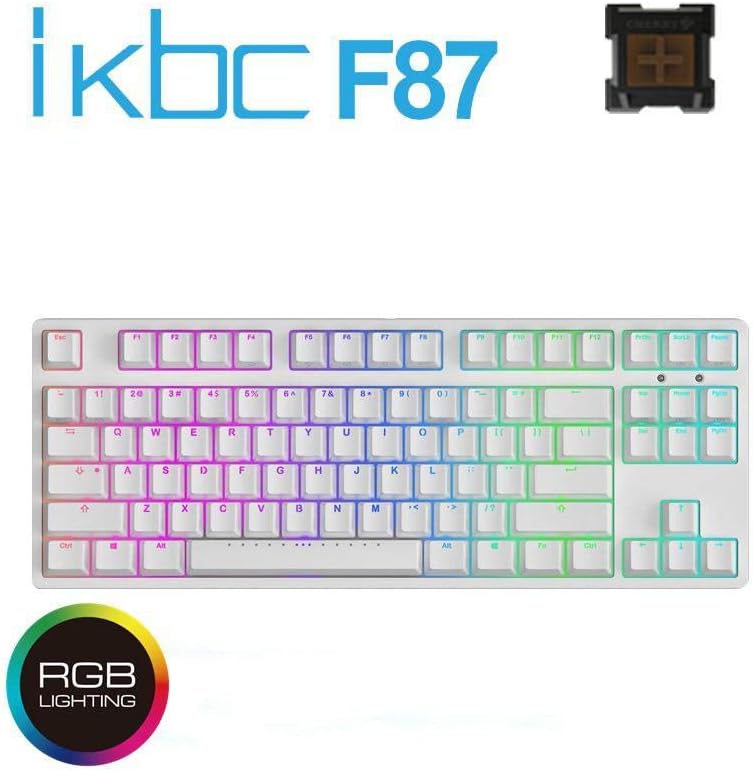 iKBC F87 RGB TKL Mechanical Keyboard with Cherry MX Brown Switch, White PBT Double Shot Keycap