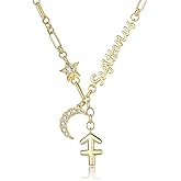 JIYVY32 14K Gold/Rose Gold Zodiac Necklace for Women - Horoscope Constellation Pendant with Moon and Star, Luxury Birthday Gifts Jewelry for Her (12 Zodiac Signs)