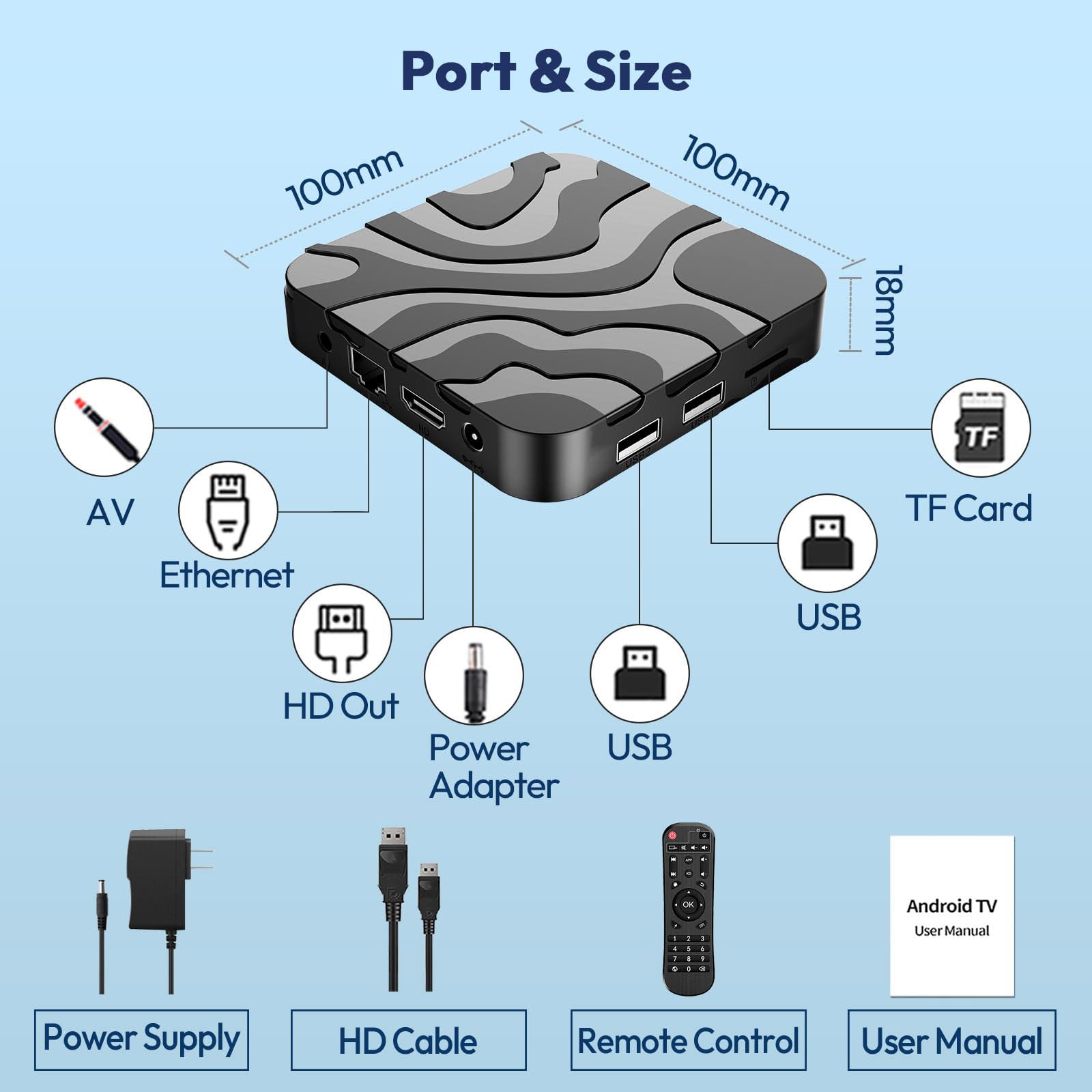 2025 Android TV Box 12.0, Android Box 4GB RAM 32GB ROM H618 Quad-Core CPU 6K TV Box Support 2.4/5G Dual WiFi Ethernet Bluetooth 4.0 H.265 Smart Box