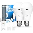 LUXKAZSAZZI WirelessGlow Rechargeable Light Bulbs with Remote, 3 Color Temperatures and Dimmable Battery Operated Light Bulbs, Touch Control + USB Rechargeable Battery Light Bulb, A19, 2 Pack