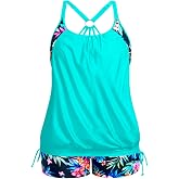 Holipick Womens Plus Size Tankini with Shorts Two Piece Swimsuits | Tummy Control, Blouson Design, Double Up, Side Drawsting, High Waisted Shorts, Adjustable Straps，Pool, Beach