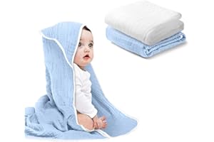 Arnzion Baby Hooded Towels for Babies and Toddlers, Muslin Baby Bath Towel Soft and Absorbency for Boys (Blue.White 2)