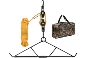 FUNHORUN Deer Hanger with Camouflage Carrying Bag, Game Hoist Gambrel with Pre-Installed Rope, Dual Pulley Hoist Lift System, Game Hanging Kit for Deer Skinning