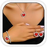 Unicra Heart Silver Jewelry Set Rhinestone Necklace Earrings Bracelet Sets Prom Formal Bridal Wedding Jewelry Sets for Women and Brides
