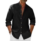 Runcati Mens Linen Shirts 3/4 Sleeve Button Down Summer Beach Shirt