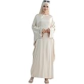 Zofocy Solid Color Batwing Sleeve Abaya with Handcrafted Chain Beading, Hidden Waistband Modest Muslim Robe Prayer Dress