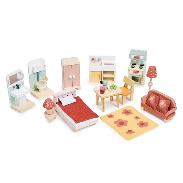 TENDER LEAF TOYS – FOXTAIL VILLA – BEAUTIFUL MID-SIZED WOODEN TOWN-STYLE DOLL HOUSE WITH STARTER FURNITURE SET – MINIATURE PLAY – ENCOURAGES ROLE-PLAY AND STORY INVENTION IN BOYS AND GIRLS – AGE 3+