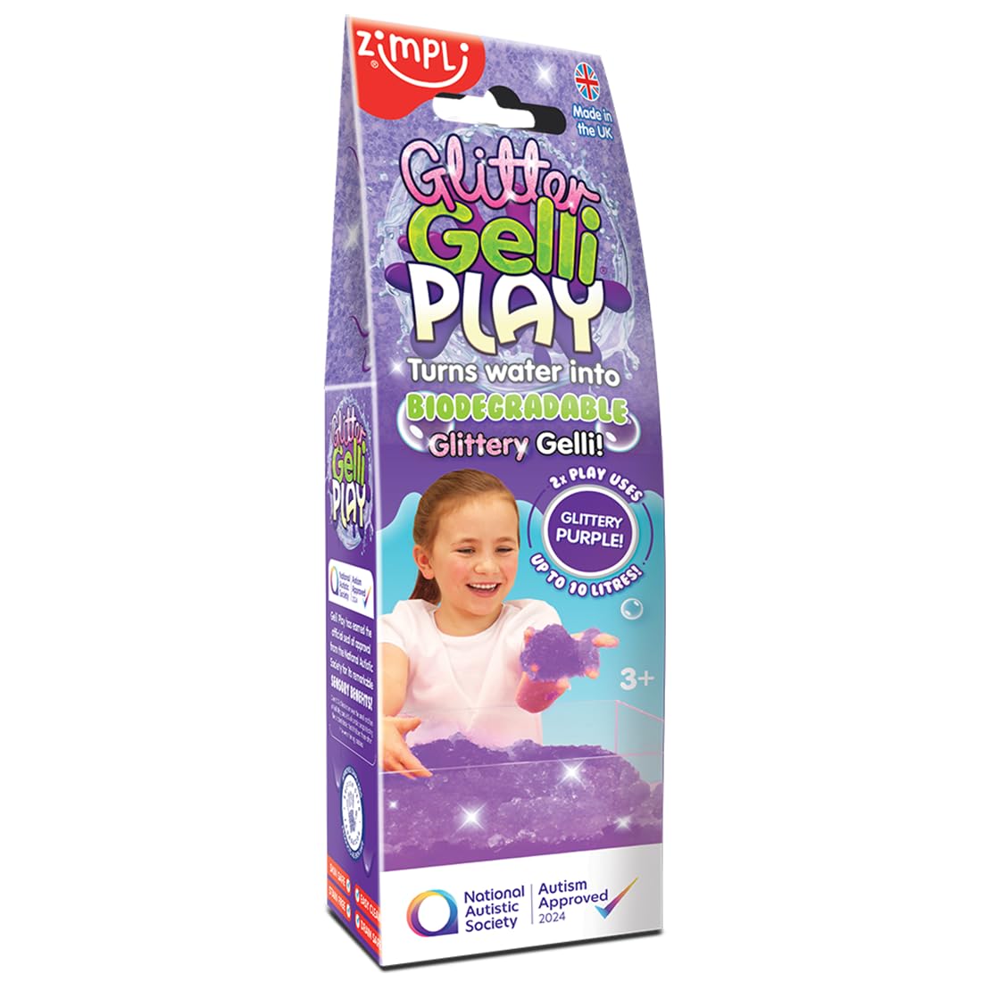 ZIMPLI - Glitter Gelli Play Purple, DIY Kit turns water into thick, glittery goo, Birthday Party Bag Fillers, Montessori Toys for 3+, UK Made