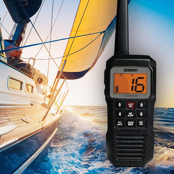 Uniden Atlantis 155 Handheld TwoWay VHF Marine Radio, Floating IPX8