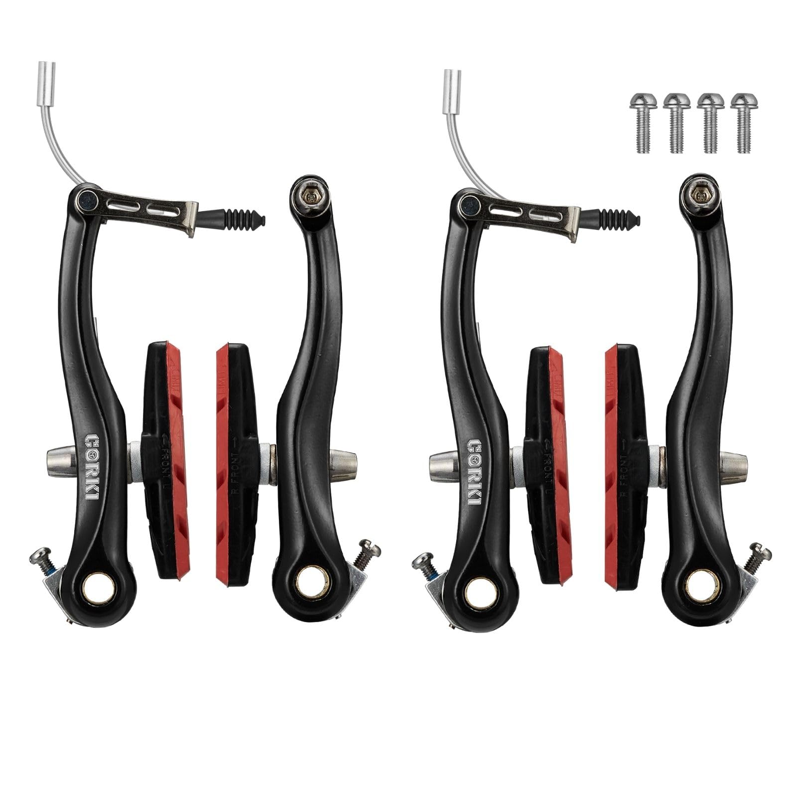 Corki Cycles Linear Mountain Bike V-Brake Set Front and Rear 2 Pairs - 70mm Brake Pads (Black & Red)