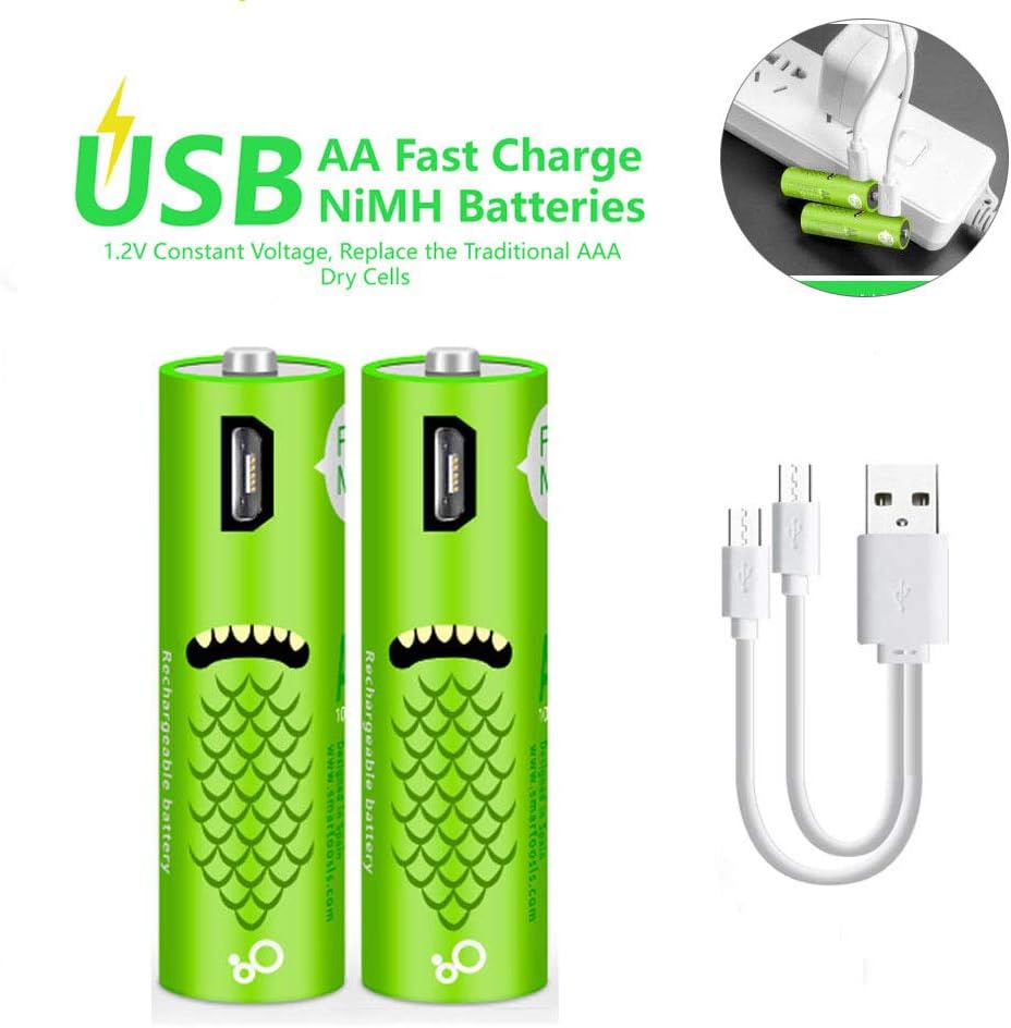 Mayuy UL Approved Rechargeable AA Batteries 1000mAh Battery with USB Ports High Capacity 1.2V NiMH Low Self Discharge Rechargeable Battery AA Charging by USB Cable(2 Pack+ USB Cable)