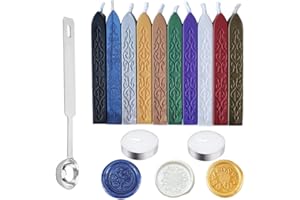 Sealing Wax Sticks with Wick,YOSENLING 10 PCS Wax Seal Sticks with 2 Pcs Candles and 1Pcs Melting Spoon,for Wax Seal Stamp We