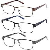 CRGATV 3-Pack Reading Glasses for Men Blue Light Blocking Metal Full Frame Computer Readers Anti UV/Eye Strain/Glare