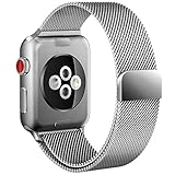 Tirnga Milanese Loop Mesh Smooth Stainless Steel Metal Strap Freely Fully Magnetic Closure Clasp Wrist Band Replacement Bracelet for Watch Band Series 3/2/1, 38 mm, Silver