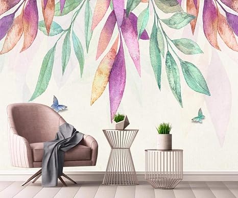 Amazon Co Jp 壁紙貼 壁紙3d壁画ハンドペイントシンプルな新鮮な葉の蝶350cmx250cmホームウォールデコレーション Color 350cm 250cm Wxh ホーム キッチン