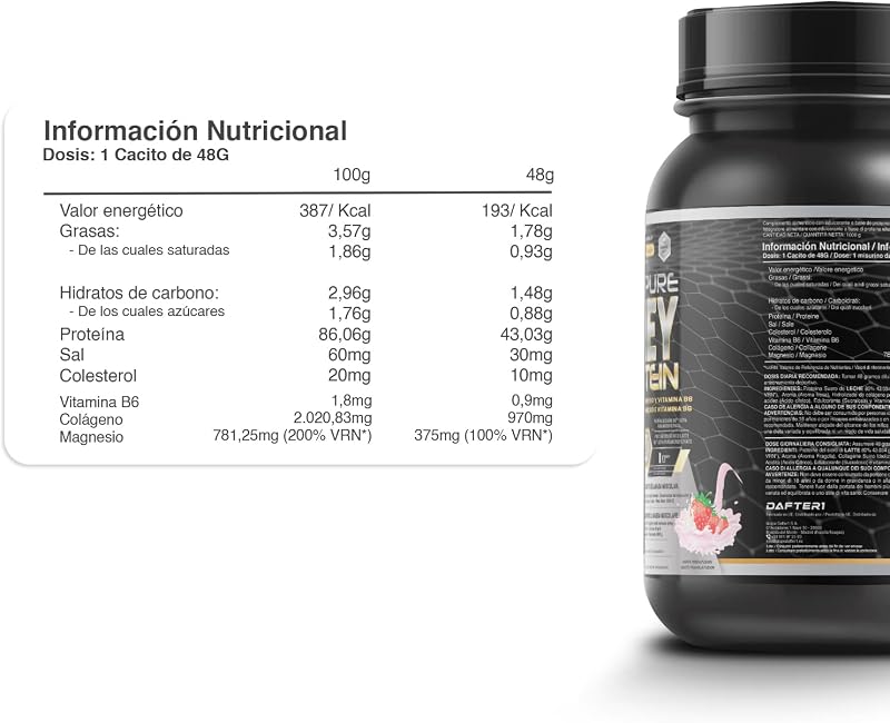 Whey Protein Healthy Fusion | Proteína pura con Colágeno, Magnesio y Vitamina B6 | 43g proteína + 9g BCAA | Mejora tus entrenamientos, aumenta masa muscular y fortalece articulaciones | 1 kg
