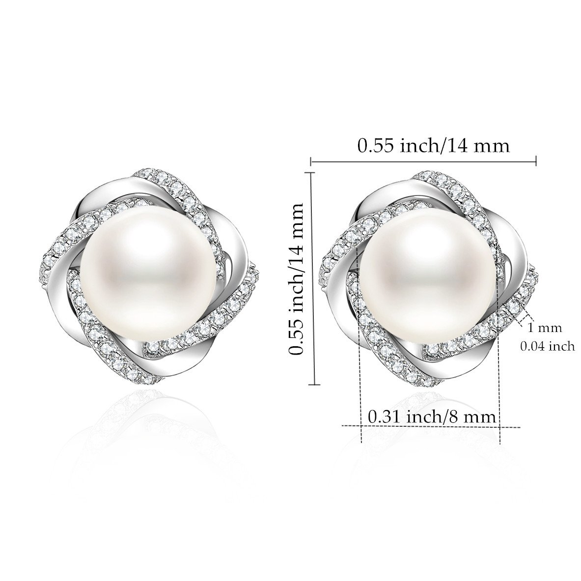 J.Vénus Damen Ohrringe Kleine Perle Ohrstecker Set Basic 925 Sterling Silber Zirkonia mit Etui