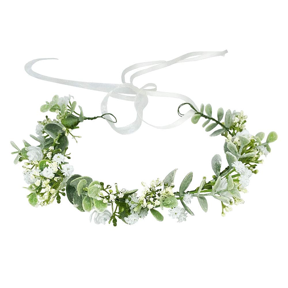 Uongeod Flower Crown Boho Flower Wreath Artificial Floral Crown Bridal Headpiece Greenery Crown for Wedding Ceremony Party Festival